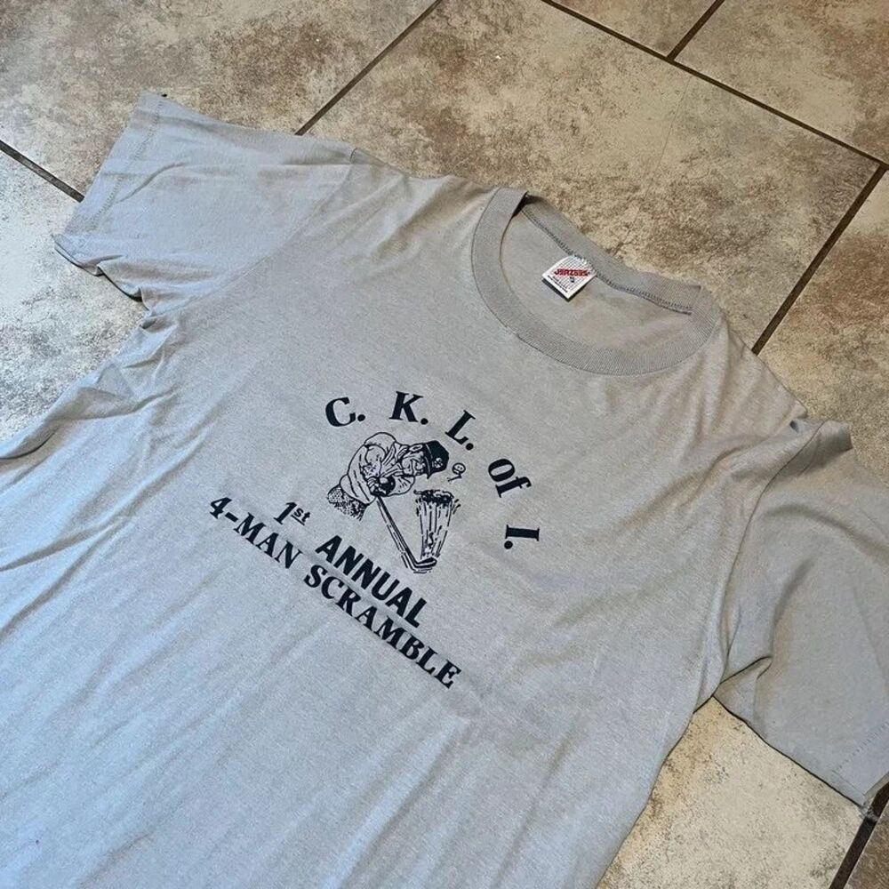 Vintage 90s Jerzees CKL of I Golf Scramble Graphic T Shirt Gray Mens XL